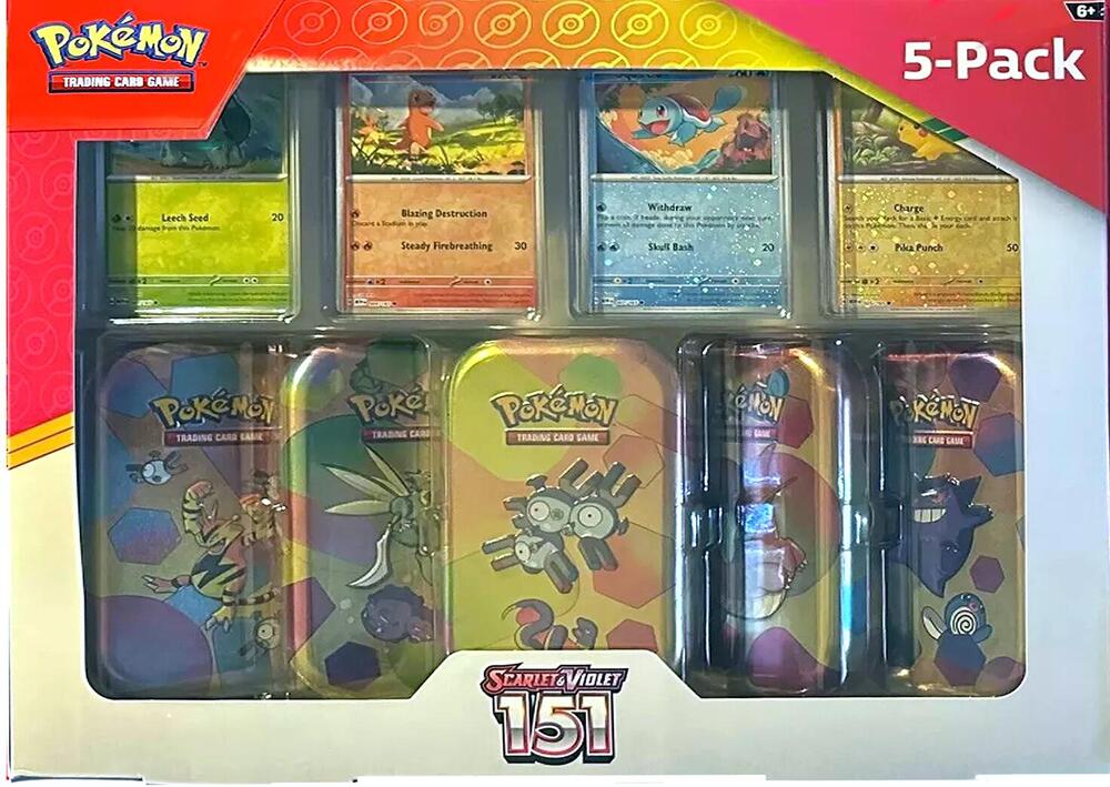 Pokemon 151 Mini Tins (5-pack) with 4 Promo Cards – English Edition (Set A)